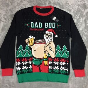 Travis Mathew Christmas Sweater Mens Large Ugly Santa Dad Bod Beer Cotton